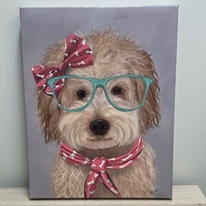 Darling Goldendoodle/ Labradoodle Portrait Canvas with Pink Accessories